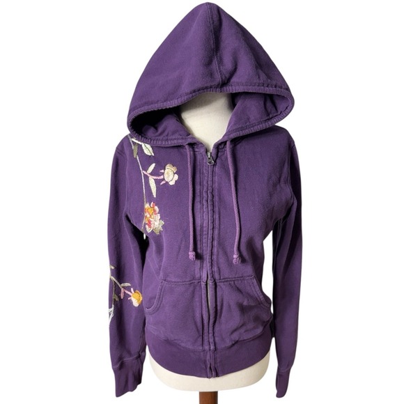 Rare vintage y2k Lucky Brand purple floral Asian embroidered zip-up hoodie Med - Picture 2 of 9